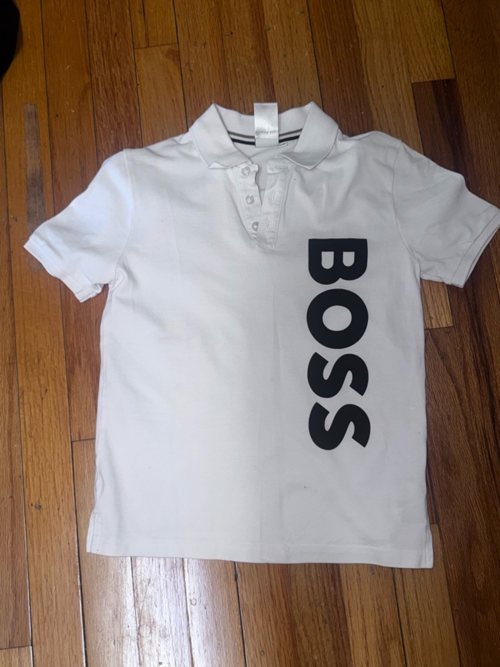BOSS White Polo with Vertical Black Logo